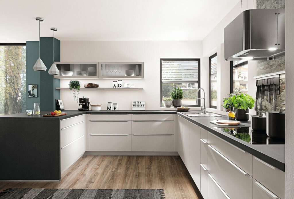Nobilia Matt White U Shaped Kitchen 1 | Lead Wolf, Gotham
