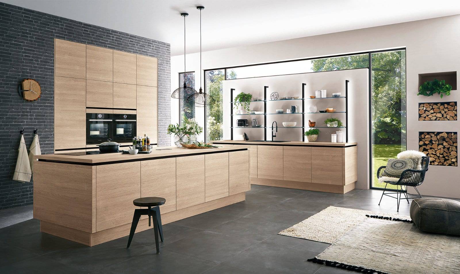 Nobilia Modern Handleless Wood Open Plan Kitchen With Island 2021 | Lead Wolf, Gotham