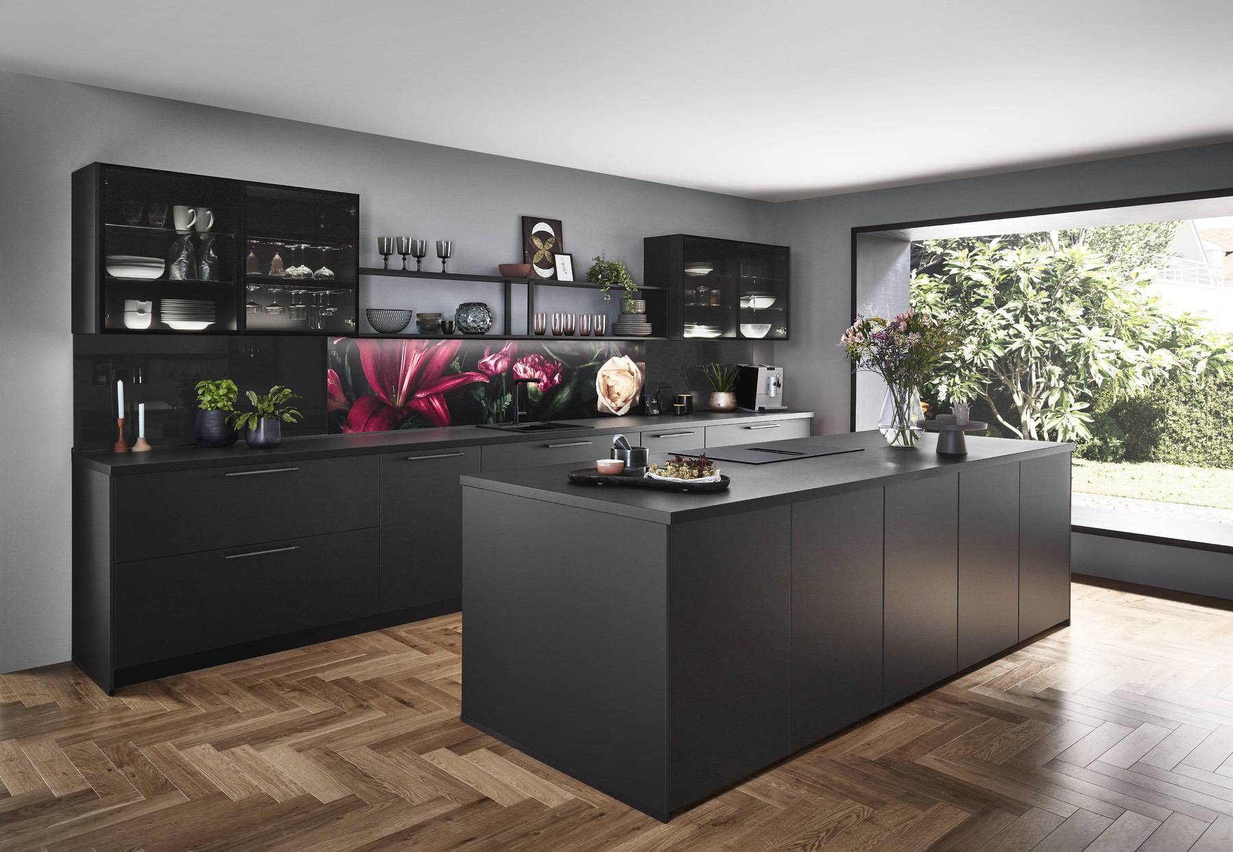 Nobilia Dark Island Kitchen With Feature | Lead Wolf, Gotham